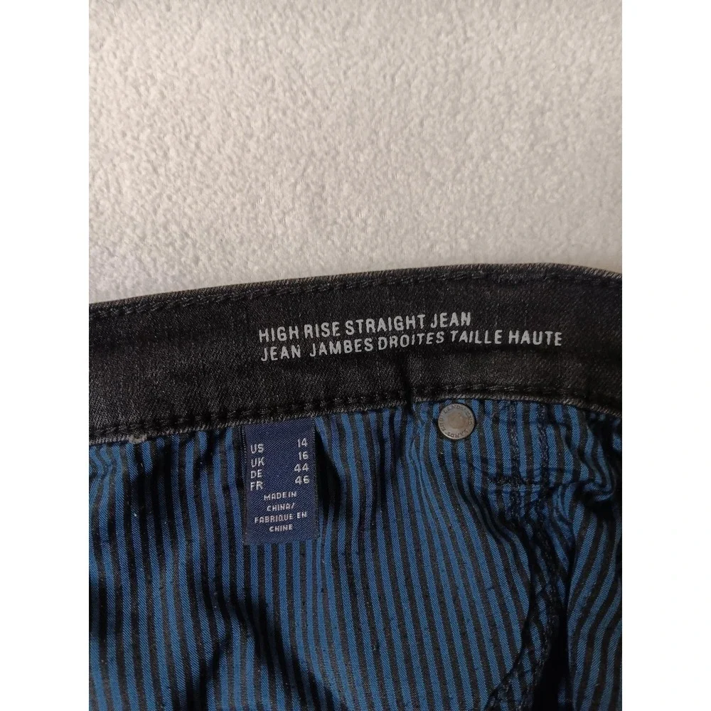 Lands' End Jeans Womens 14 Black High Rise Straight 5 Pocket Dark Wash Denim